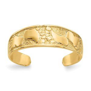 14k Yellow Gold Solid Toe Ring Footprints Adjustable